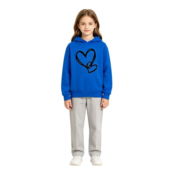 Girls Boys Fleece Sweatsuit Pullover Hooded Sweatshirt & Jogger Sweatpants Cute Heart Graphic Outfits Lightweight Tracksuit