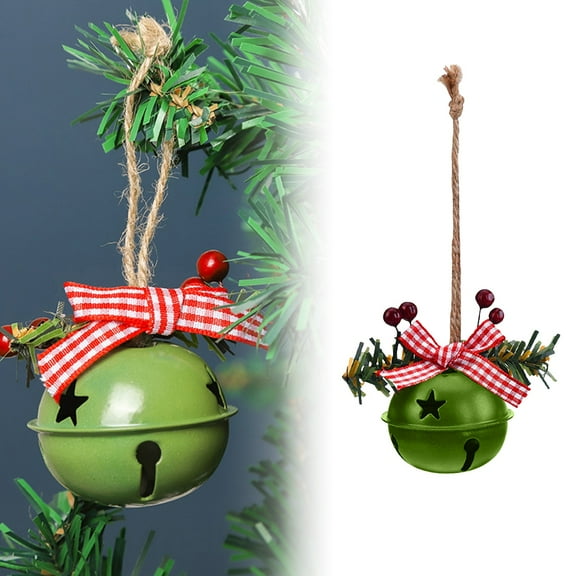 Christmas Sleigh Bells,Metal Jingle Bell with Cut-Out Star Christmas Tree Bell Ornaments,Hanging Bells Jingle Bells Cluster,Tree Bells on Jute Rope,Christmas Decor Ornaments(Green)