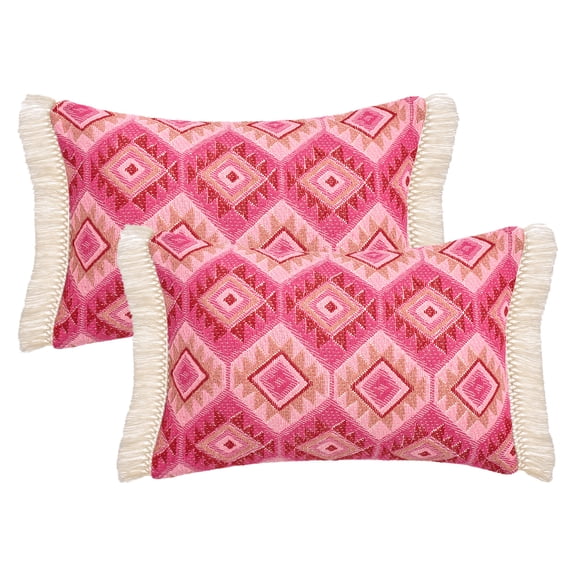 Unique Bargains Boho Throw Pillow Covers Geometric Pattern Cushion Cases 20" x 12" Pink