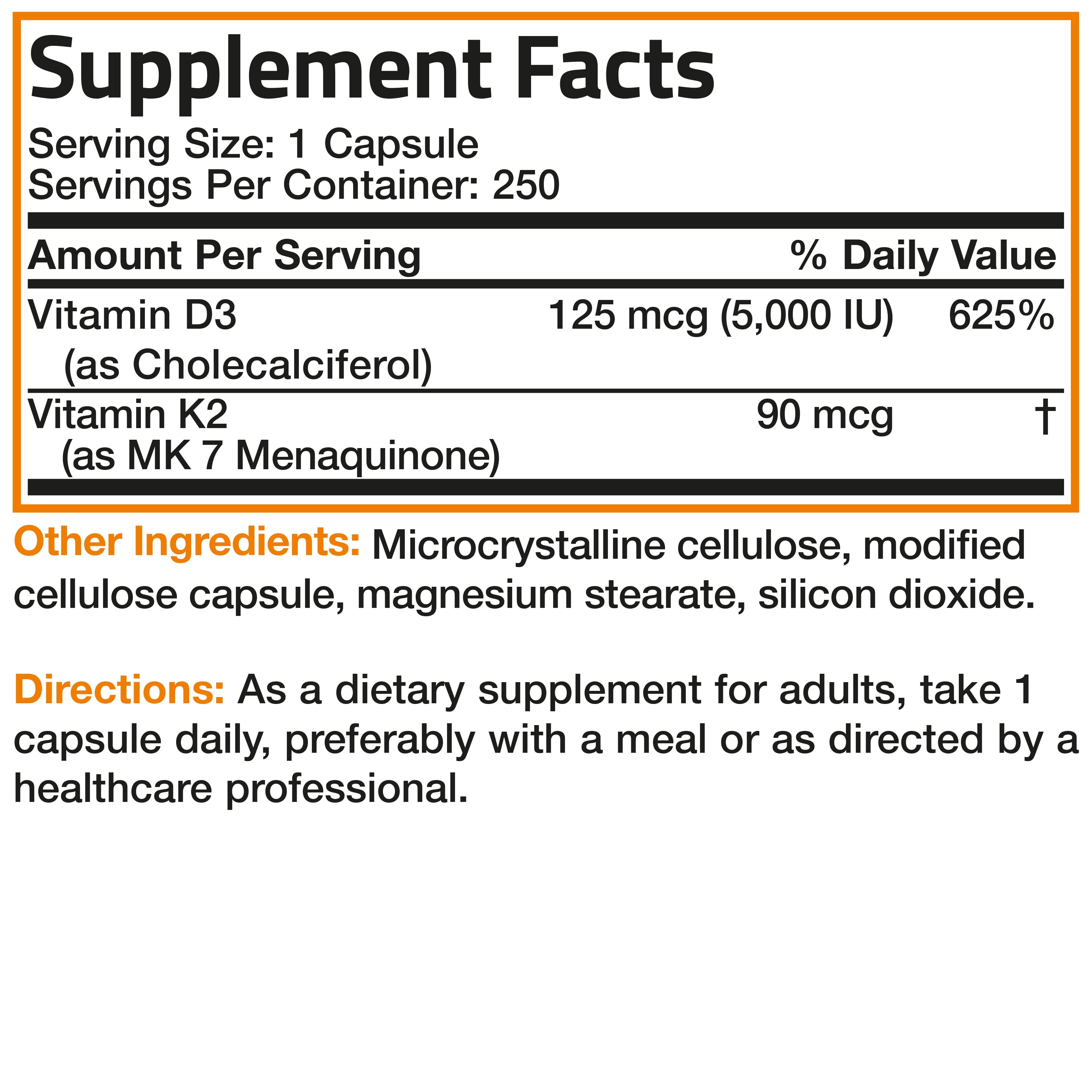 Bronson Vitamin K2 (MK7) with D3 Supplement Bone and Heart Health Non GMO & Gluten Free Formula - Easy to Swallow, 250 Capsules