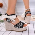 thumbnail image 4 of Miqool Women's Platform Wedge Heel Summer Casual Chic Peep Toe Open Toe Sequin Bowknot Thick Sole Fish Mouth Dress Shoes, 4 of 9