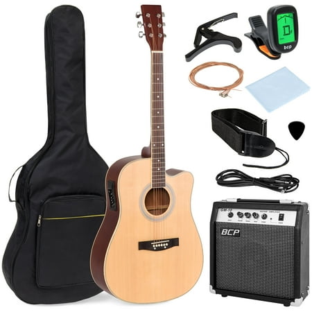 Ibanez Acoustic Electric Guitar - Best Choice Products 41in Full Size All-Wood Acoustic Electric Cutaway Guitar Musical Instrument Set Bundle w/ 10-Watt Amplifier, Capo, E-Tuner, Gig Bag, Strap, Picks, Extra Strings, Cloth - Natural