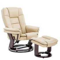 32'' Wide Manual Swivel Standard Recliner with Ottoman,Faux Leather,Beige