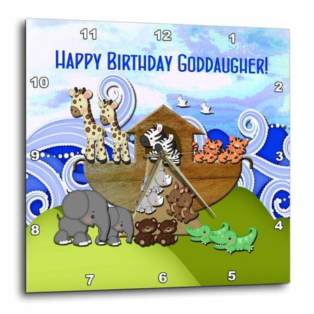 3drose, Animals on Ark, Happy Birthday Goddaughter, Block Font, 15x15 Wall Clock