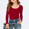 thumbnail image 2 of Rhuody Spring Tops For Girls Long Sleeve Shirts Ribbed Layering Tops U Neck Slim Fit Basic Tee Undershirts Adorable Wear Red 13-14 Years, 2 of 5