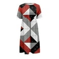 thumbnail image 4 of For Women 2024 Casual Boho Dress Short Sleeve O Neck Pocket Dress Casual Print Short Crewneck Dress Spring Sundress High Waist Midi Beach Dresses, 4 of 5