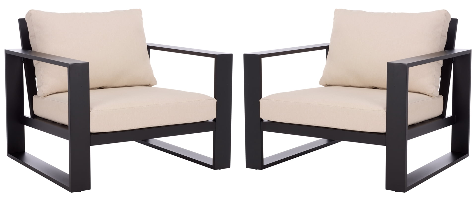 Safavieh Fash Scandinavian Metal and Fabric Armchair, Black/Taupe, Set of 2