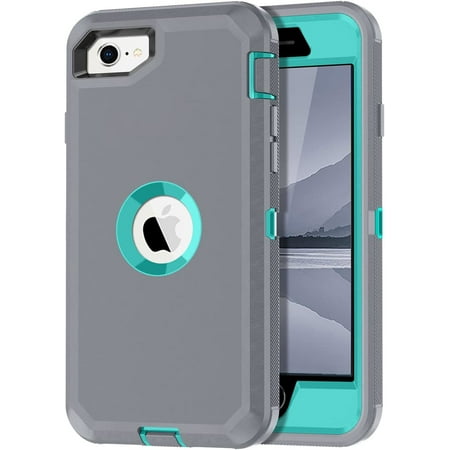 I-HONVA For iPhone SE 2020 Case,3-Layer Military Grade Drop Protection Anti-Slip Bumper Rugged Shockproof Dustproof Protection 4.7 inch Phone Case,Blue Turquoise