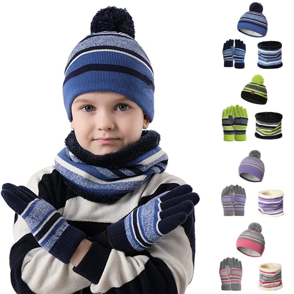 Sunjoy Tech Kids Hat Scarf Gloves Set Toddler Winter Knit Beanies Neck Warmer Gaiter 3 set