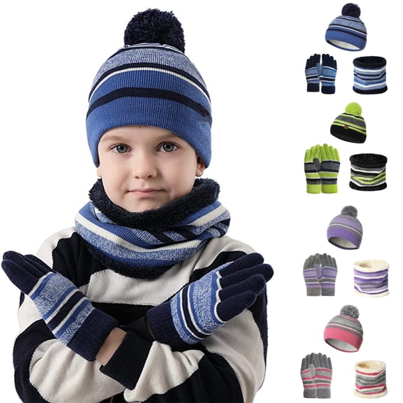 Sunjoy Tech Kids Hat Scarf Gloves Set Toddler Winter Knit Beanies Neck Warmer Gaiter 3 set