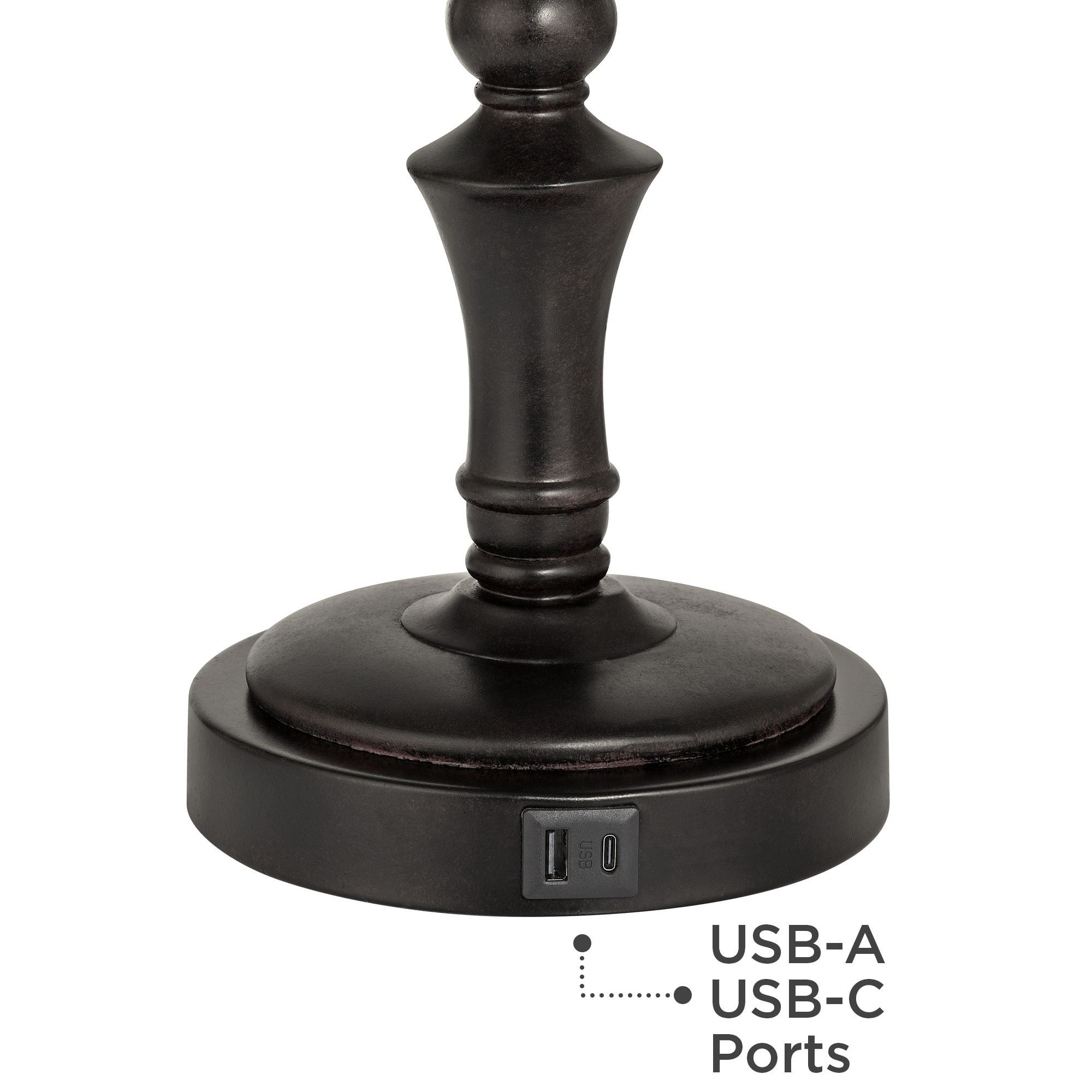 Regency Hill Traditional Desk Table Lamp Swing Arm with Hotel Style USB Charging Port 21.75" High Bronze Metal Faux Leather Bell Shade for Bedroom