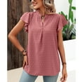 thumbnail image 6 of YYDGH Women's V Neck Ruffle Short Sleeve T-Shirts Summer Blouse Swiss Dot Flowy Tunic Top Watermelon Red L, 6 of 7