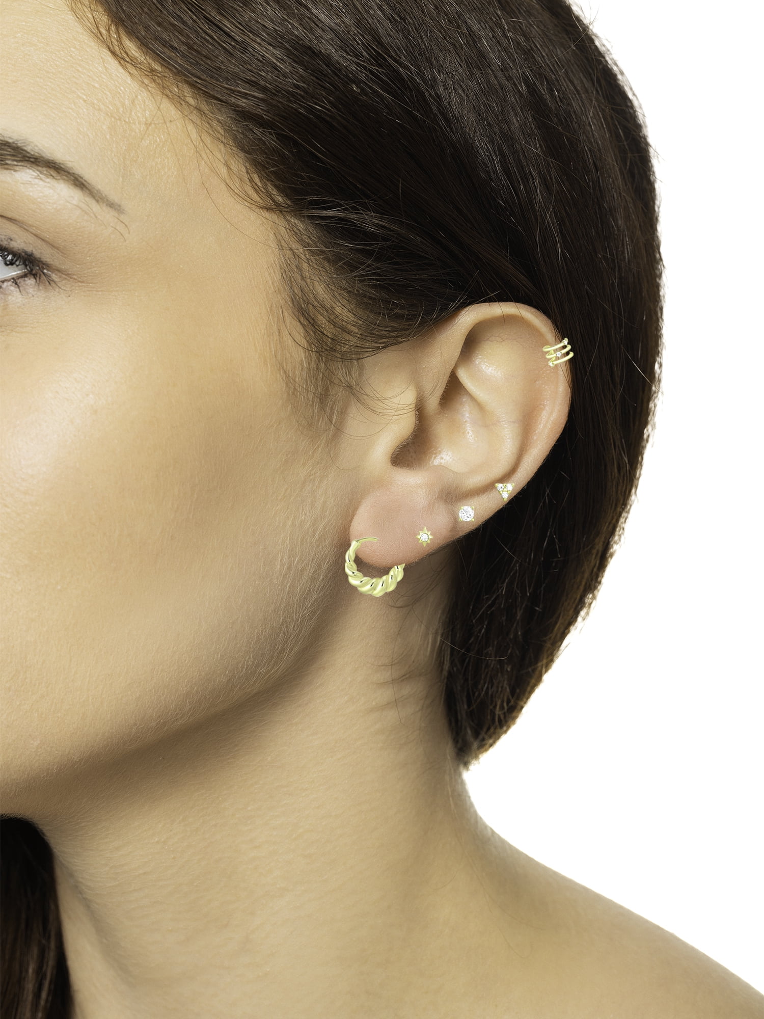 Believe by Brilliance Women's Four Pair Earring Set with Cuff in 14KT Gold Flash Plated Brass