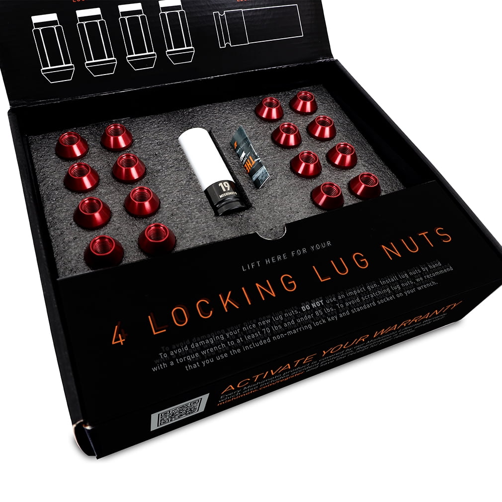 Mishimoto MMLG-15-20LRD Aluminum Locking Lug Nuts M12x1.5, 20pc Set, Red