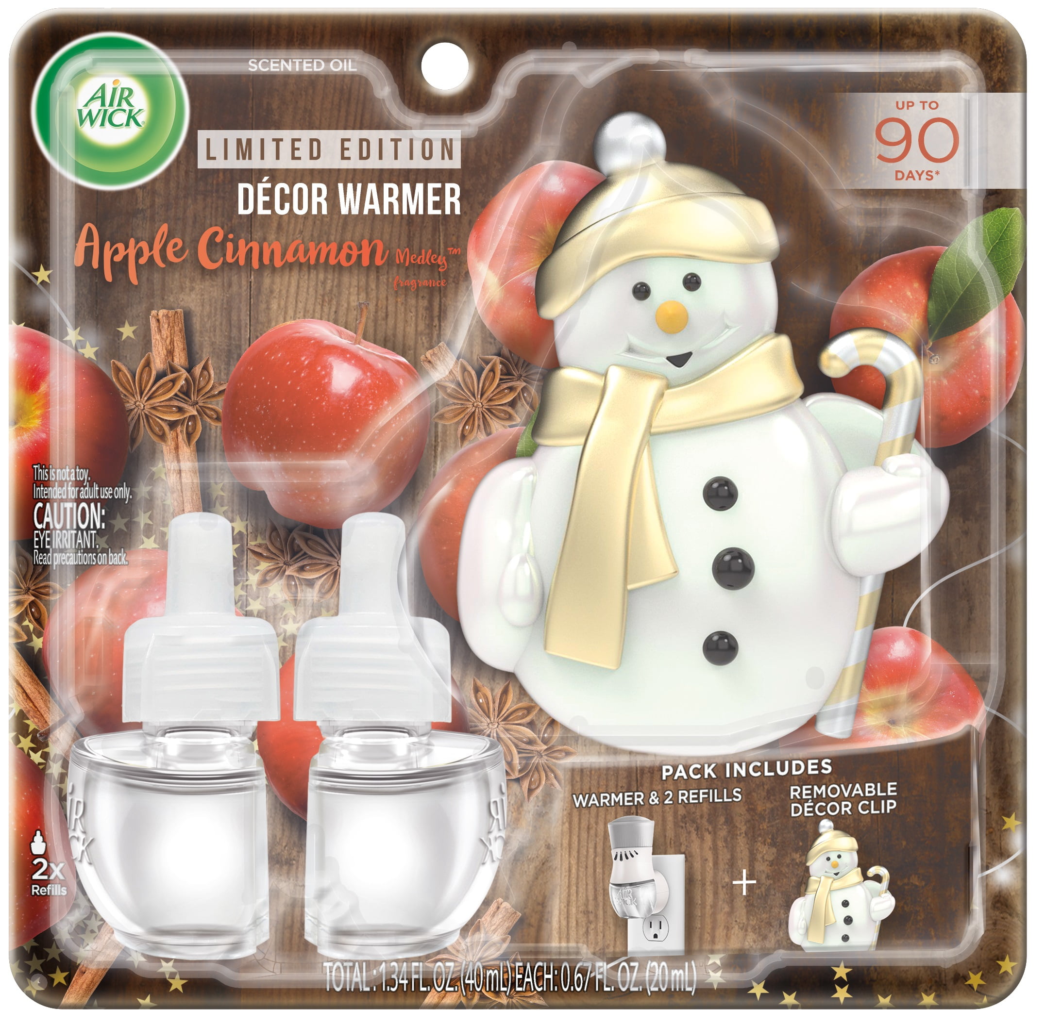 Air Wick plug in Scented Oil Starter Kit with Snowman Décor Clip (Warmer + 2 refills), Apple Cinnamon Medley, Air Freshener, Essential Oils, Fall Scent, Fall décor