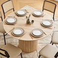 thumbnail image 4 of 47 inches Modern Round Dining Table, Wood Kitchen Table for 4 with Two-part Tabletop and Wooden Strip Columns Base, Farmhouse Table for Kitchen, Dinning Room, Oak, 4 of 8