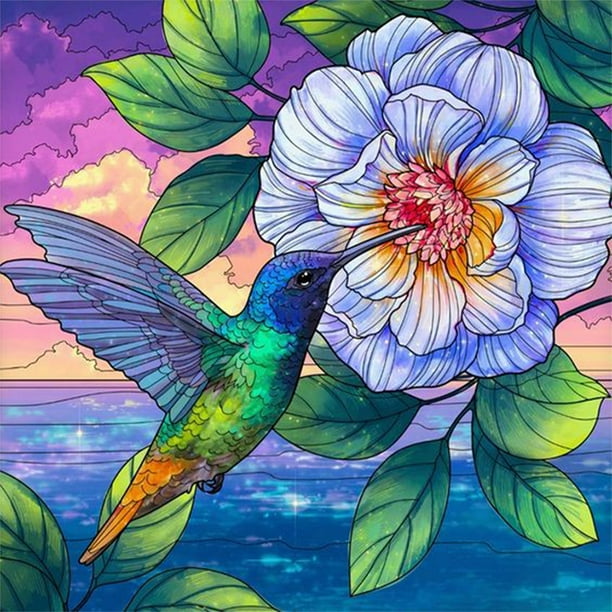 (H2110) Pintura Al Óleo Digital Colibrí Recogiendo Flores Serie Animal Pintura Al Óleo Digital 40 * 40 Cm Sin Marco