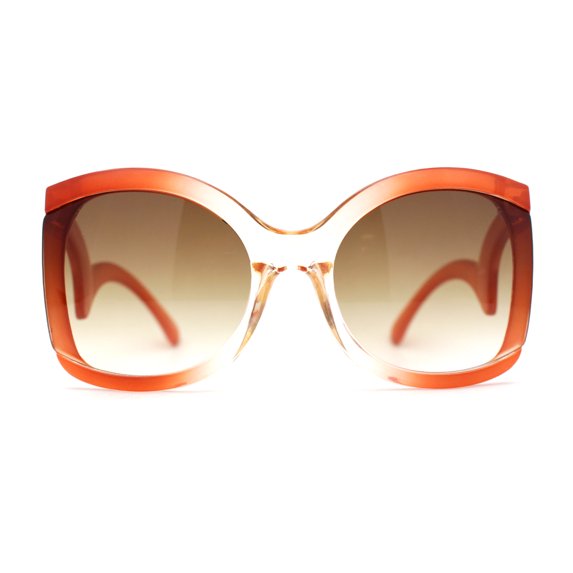 Womens Oversized Thick Plastic Unique Wavy Arm Butterfly Sunglasses Clear Red Brown