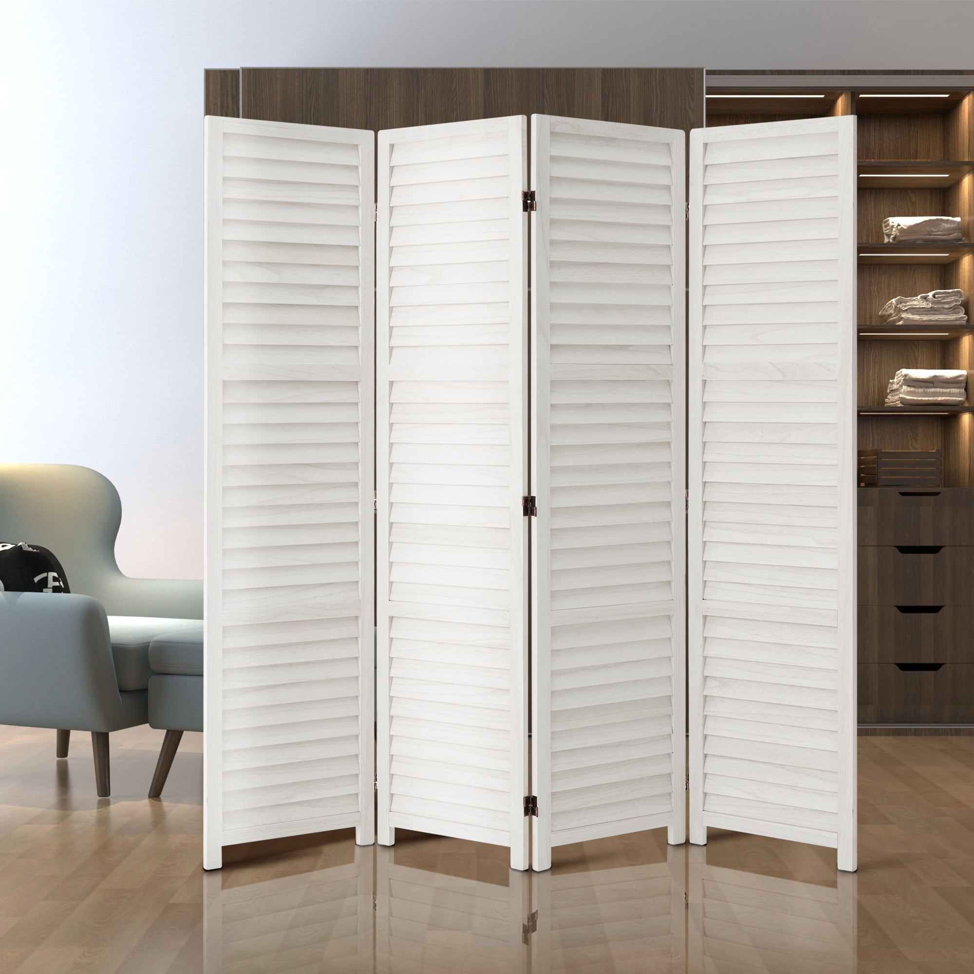 Danrelax 4 Panel Wood Room Divider, 5.6 Ft Tall Folding Privacy Screen ...