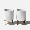 thumbnail image 1 of Veradek Mason Series Raised Demi 16" Planter with Stand - 2 Pack White/Brown, 1 of 10