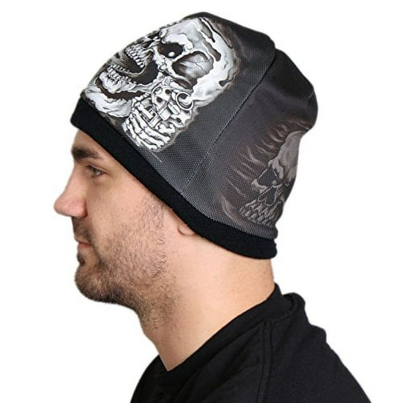Hot Leathers, SUBLIMATED ASSASSIN SKULL, Original Design, Soft Cotton Authentic Motorcycle Apparel, Black KNIT HAT
