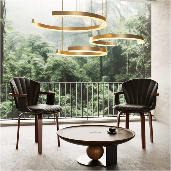 JERFIT Mid-Century Modern Swivel Dining Chairs, Set of 2 PU Leather Accent Chairs with Bentwood Design for Kitchen and Dining Room, Black