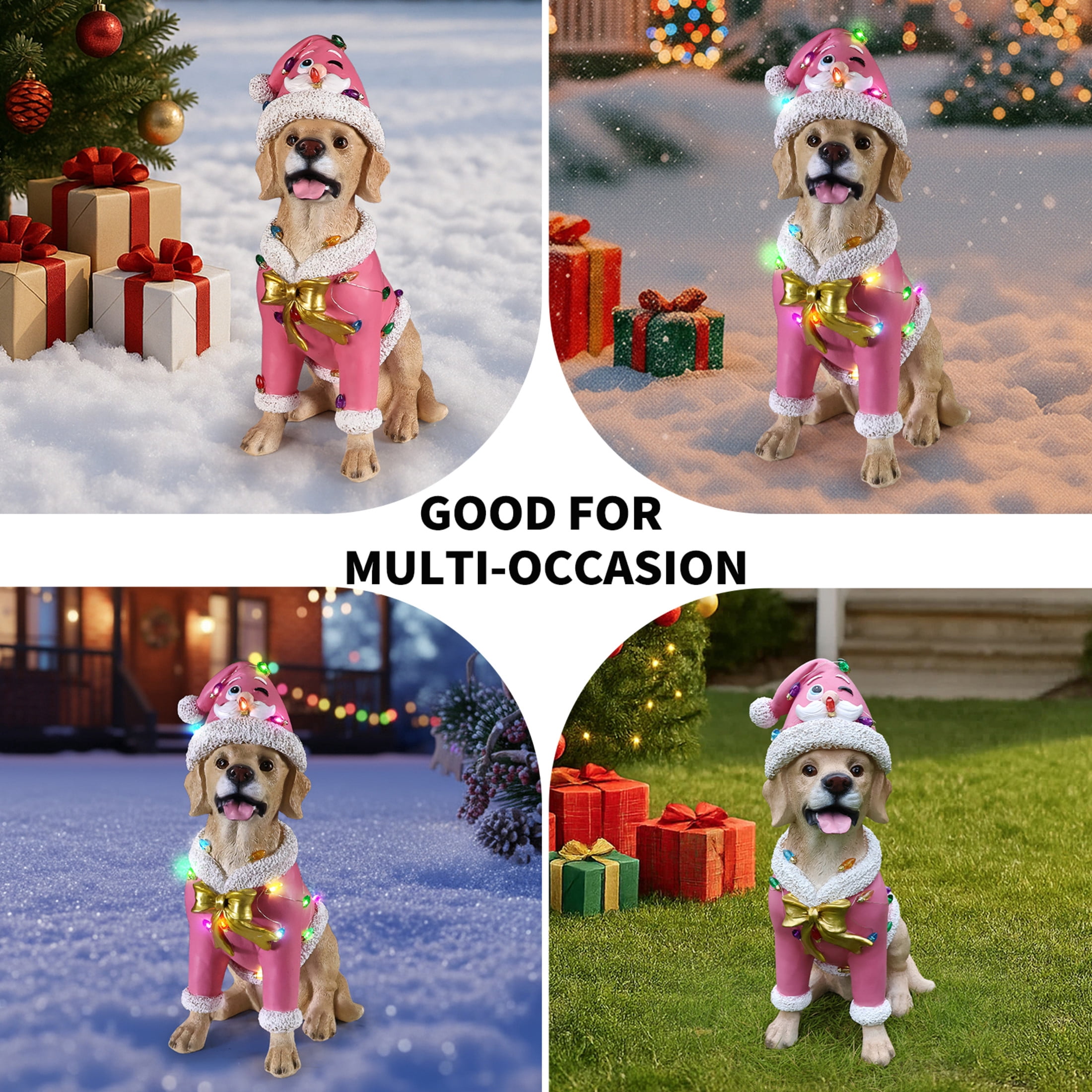 Noble House Christmas Labrador Retriever Statue, Cheerful Holiday Dog Figurine in Santa Outfit, Brown Fur & Pink Shirt