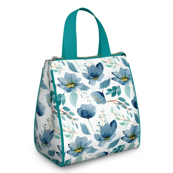 Pioneer Flower Floral Print Pattern Insulated Lunch Bag for Women & Adults,Large Portable Soft Cooler Lunch Bag,Thermal Food Storage Tote with Pearl Cotton,8.66L,8.75x5.75x9.5 Inch