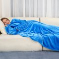 thumbnail image 3 of Winthome Blanket with Sleeves, Gift for Women Men Adult, Soft and Cozy Wearable Blanket with Elastic Cuffs, Hook and Loop Fastener / Blue 55*78.7'' XL, 3 of 7