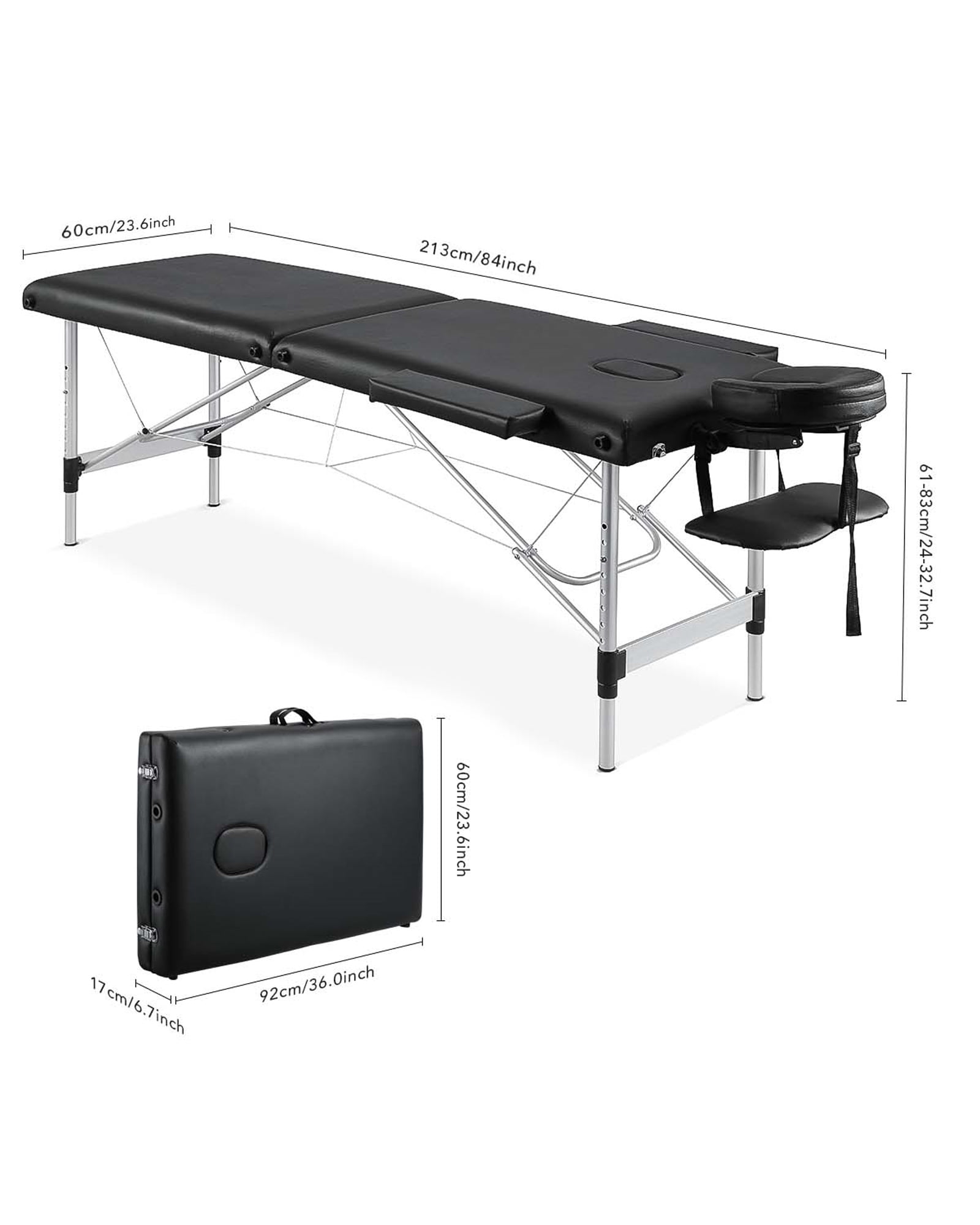 Naipo Portable Massage Table 84 Inch Massage Bed Wide SPA Lash Bed Tattoo Bed Height Adjustable 2 Fold Aluminum Weight Capacity 496LB, Black Promotion