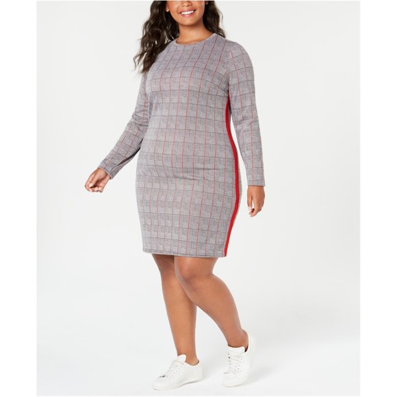 Vestido ajustado a cuadros Planet Gold para mujer rojo 2X