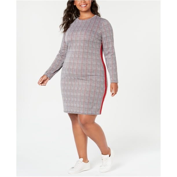 Vestido ajustado a cuadros Planet Gold para mujer rojo 2X