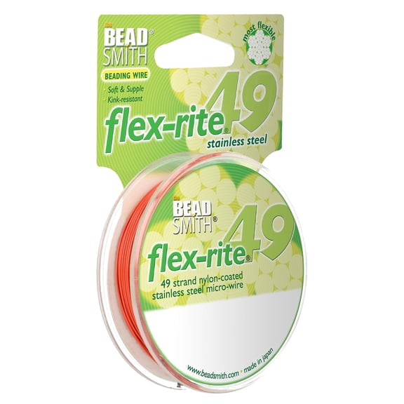 The Beadsmith Flex-Rite Beading Wire - 49-Strand, 0.024" (0.60 mm) Dia, Orange, 30 ft