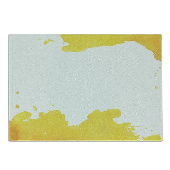 Vintage Cutting Board, Grunge Looking Watercolor Stains Design on Plain Backdrop Illustration, Decorative Tempered Glass Cutting and Serving Board, Small Size, Yellow White, by Ambesonne