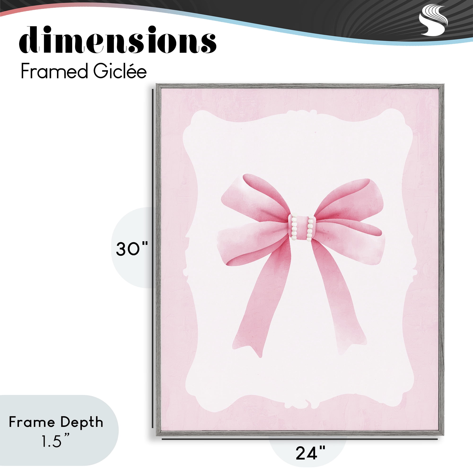 Stupell Industries Feminine Bow with Pearls Gray Framed Giclee Art, design by Kim Allen