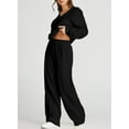 thumbnail image 3 of DOKOTOO Sweatsuits for Women 2 Piece Outfits Oversized Casual V Neck Sweatshirt with Wide Leg Sweatpants Tracksuit Jogger Set, 3 of 8