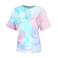 thumbnail image 6 of Elainilye Fashion Shirt for Women Plus Size Printed T-shirt Short Sleeves Blouse Round Neck Casual Tops,Blue, 6 of 6