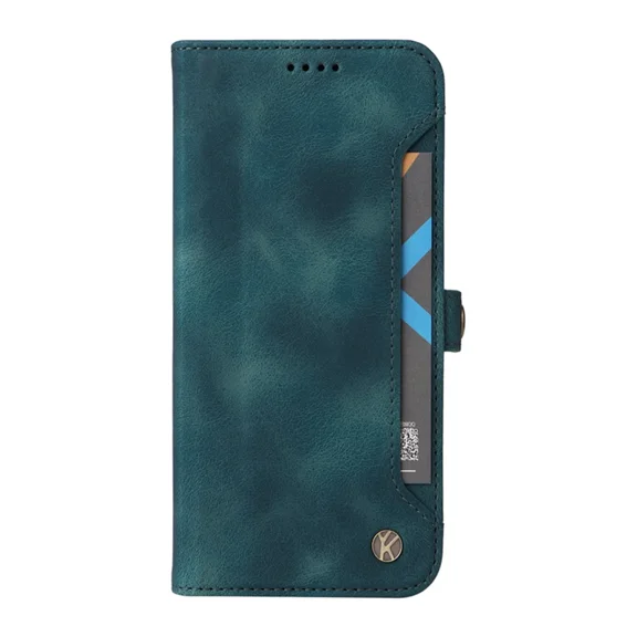 For iPhone 15 Pro Max flip phone case, premium skin texture leather, retro button closure wallet phone case flip stand, with 4 card slots phone case