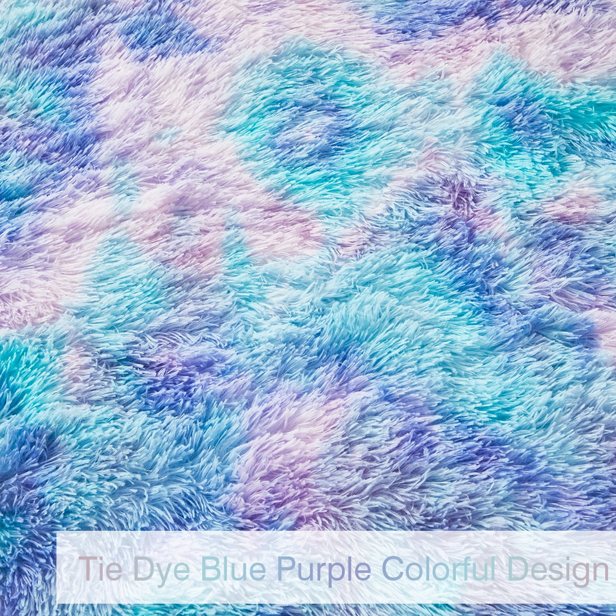 PERFEMET Rainbow Purple Teal Big Area Rugs 5x8 Carpet Tie Dye Plush Shag Rugs for Bedroom Living Room Floor Mat for Nursery Dorm Soft Rectangular Rug(5'x8', Teal Purple)