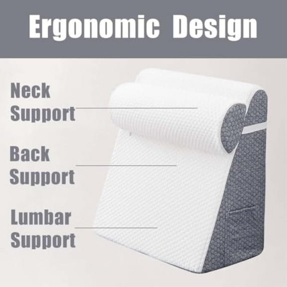 Hiquo Orthopedic Wedge Pillow Set - Max Comfort 30 Degree Memory Foam for Back, Neck Pain Relief, Better Sleep, Acid Reflux & Snoring Solution (Light Gray)