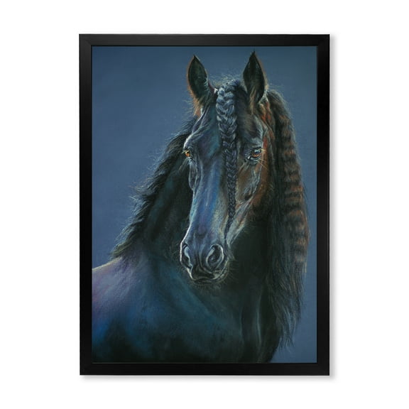 Designart 'Frisian Black Horse Portrait' Farmhouse Framed Art Print