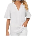 thumbnail image 2 of ALLLIST White Spring Tops for Women Solid Flounce V-Neck Short Sleeve T-Shirts Womens Shirts XXL, 2 of 5
