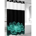 thumbnail image 4 of Teal Black Floral No Hook Shower Curtain Waterproof, Bathroom Curtains with Snap in Liners and See Through Top Window, Modern Minimalist Ombre Botanical Hotel Style Bathtub Curtains Shower 36"Wx78"L, 4 of 8