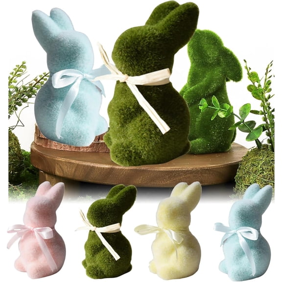 4-Piece Flocked Easter Bunny Centerpiece Set, Solid Color Rabbit Figurines for Spring Table Decor, Home Office Party Decoration