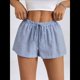 thumbnail image 5 of Pantalones Cortos Tipo Bóxer de Verano con Cintura Elástica, Cordón Ajustable y Estampado de Rayas para Mujer Azul L, 5 of 10
