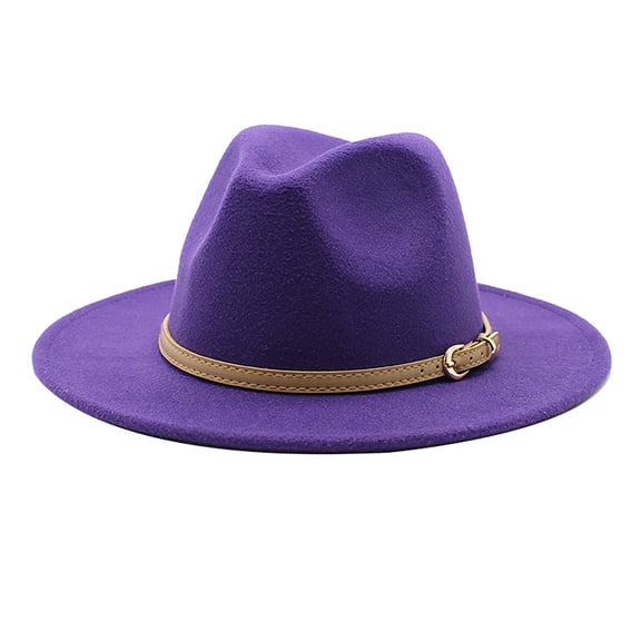 Weikingp Fascinators Hats for Women Western Cowboy Hat for Women Classic Roll Up Buckle Belt Women Retro Wide Brim Cowboy Hat Hats for Men Hats for Women Mens Hats (Clearance) Purple Woolen cloth