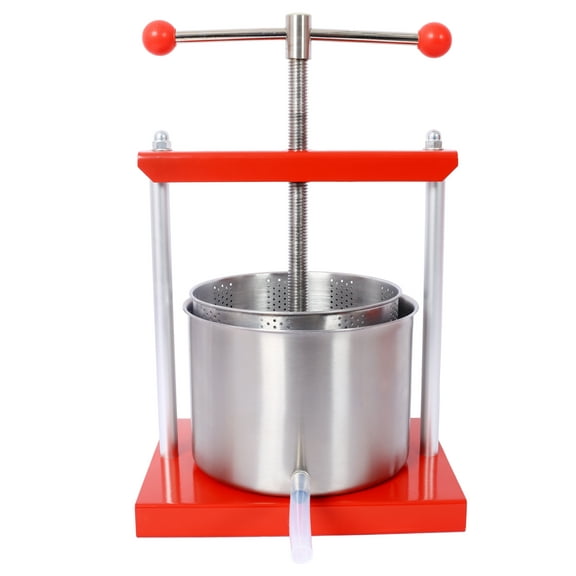 Manual Fruit Wine Press - 0.53 Gallon Stainless Steel Juice Press for Vegetables, Olive Oil, Cheese Making