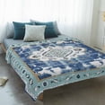 thumbnail image 4 of Blue Boho Blanket Soft Cozy Warm Throw Blanket for Couch, Plush Fuzzy Flannel Fleece Blankets for Sofa, Farmhouse Bohemian Medallion Oriental Flower Bed Blankets Lightweight Gifts for Women, 50"x80", 4 of 9