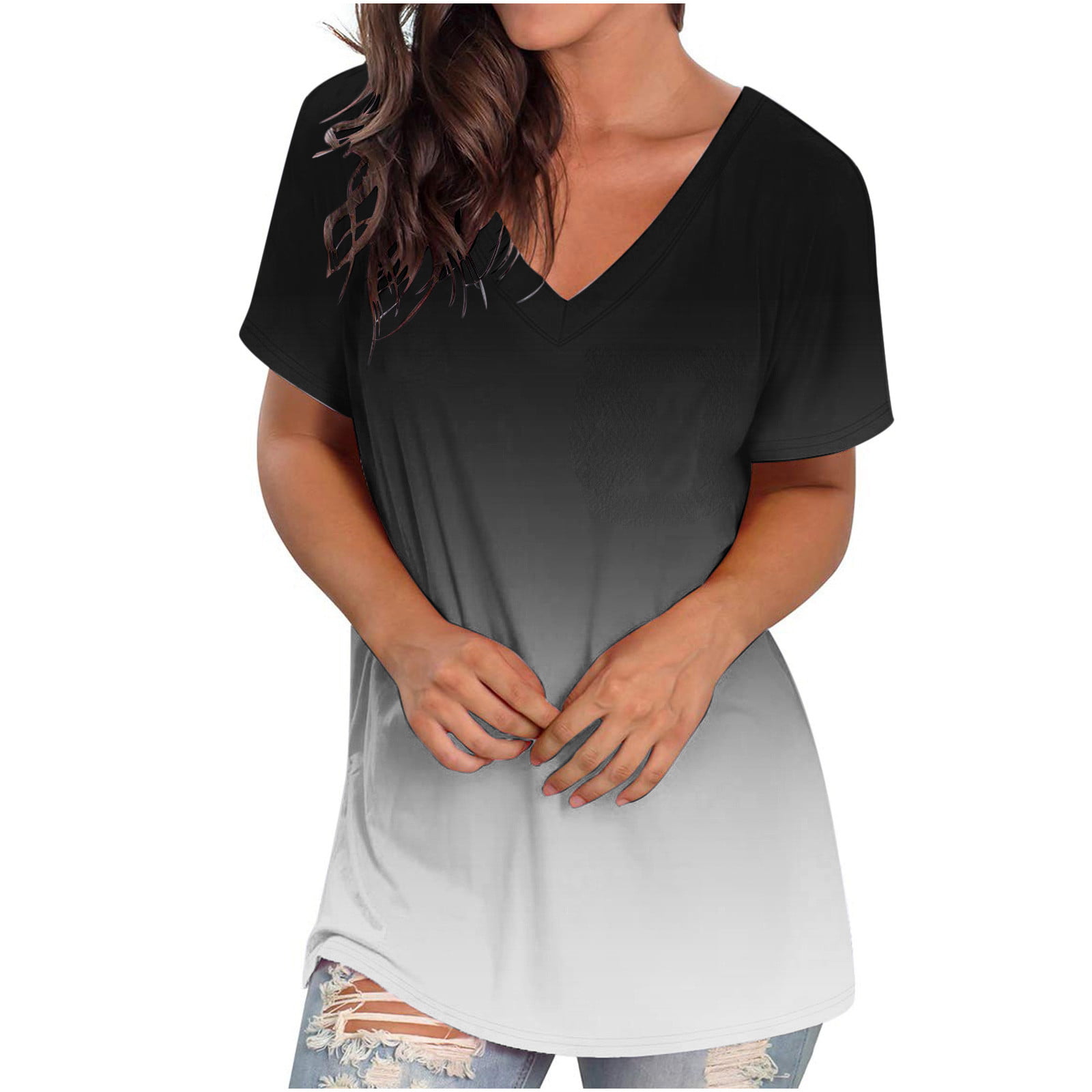 Women Casual Gradient Print T Shirt Short Sleeve Shirt Loose,Todays Deals  Clearance Prime,Things for 1 Dollar, 2022 Date, 2022