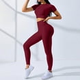 thumbnail image 2 of Enjoytime Track Suits for Women Set Solid Color Croped Short Sleeve Tops High Waisted Leggings Stretchy Yoga 2 Piece Outfits Fashion Casual Sweatsuit, 2 of 4